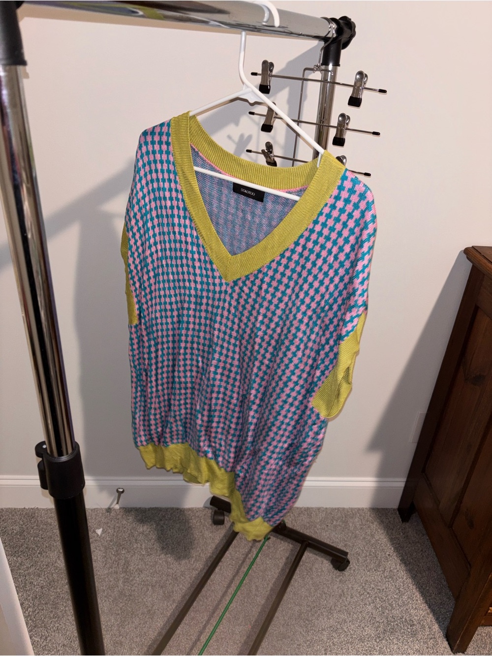 Colorblock V-Neck Knit Vest in Aqua, Pink & Lime